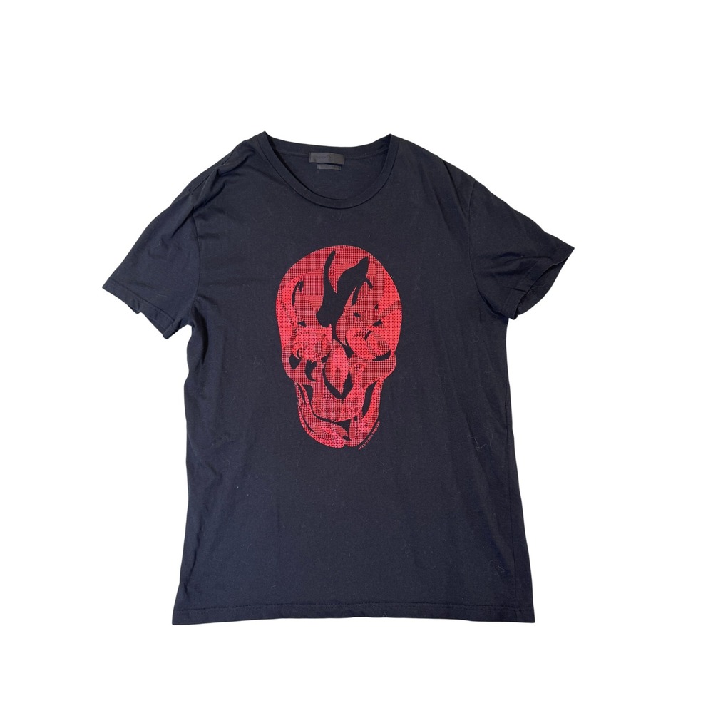 Alexander McQueen Mens Black Red Houndstooth Skull Graphic T-Shirt XL Italy